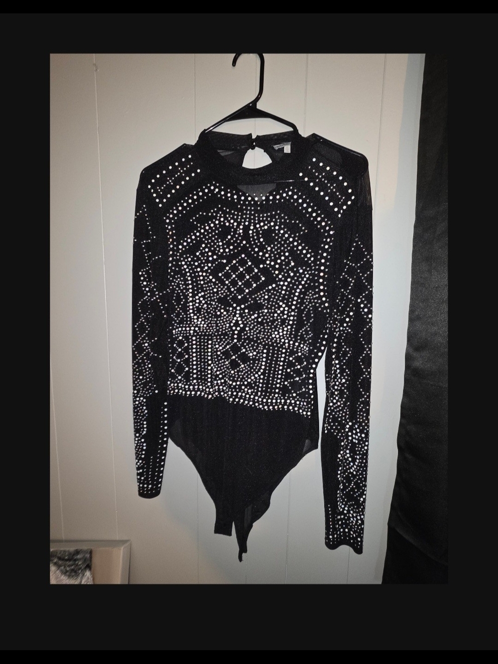 Charlotte Russe Black Long-Sleeve Rhinestone Bodysuit